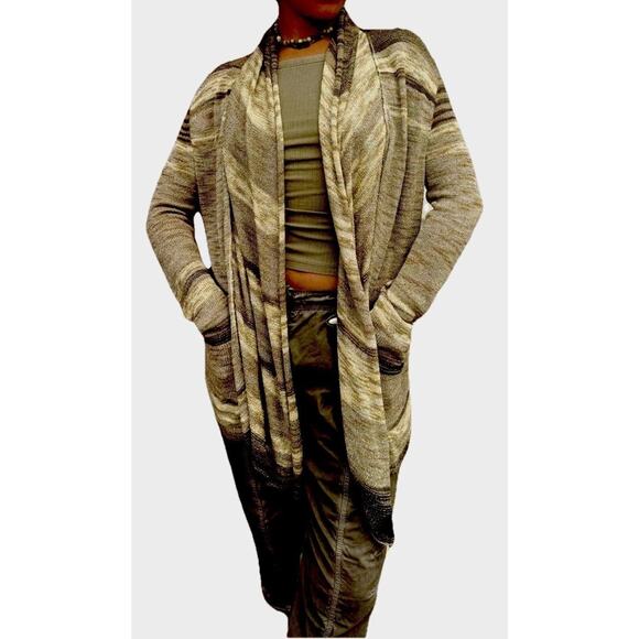 VTG 90s Carol Horn Large Draped Knit Cardigan Metallic Gold Bronze Boho Duster - Picture 1 of 9